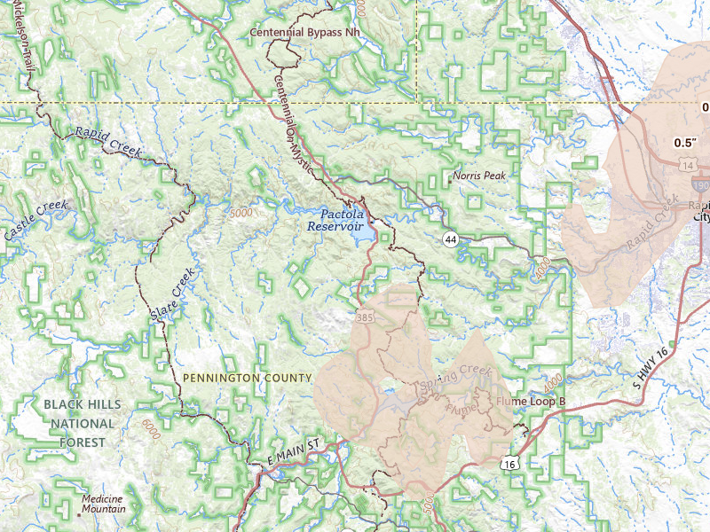 Radar-estimated hail-size map of the storm over Rapid City, SD on Jun 7, 2026