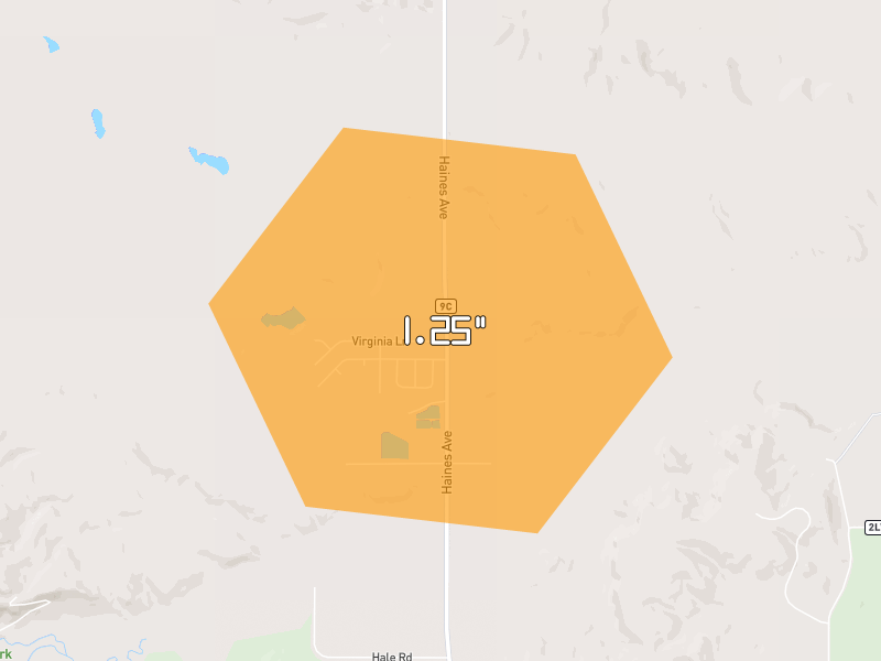 Hail map of Rapid City, SD on Jul 1, 2026, hail up to 1.25"