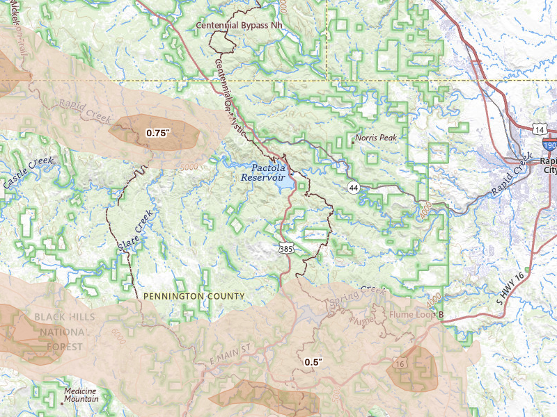 Radar-estimated hail-size map of the storm over Rapid City, SD on Jul 3, 2026