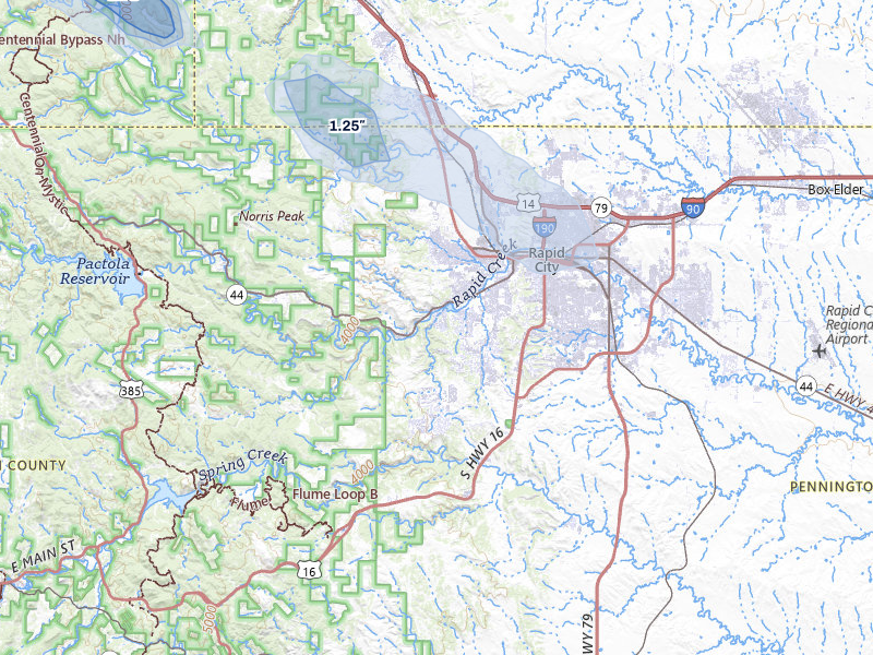 NEXRAD radar-signature map of the hail storm over Rapid City, SD on Aug 16, 2026