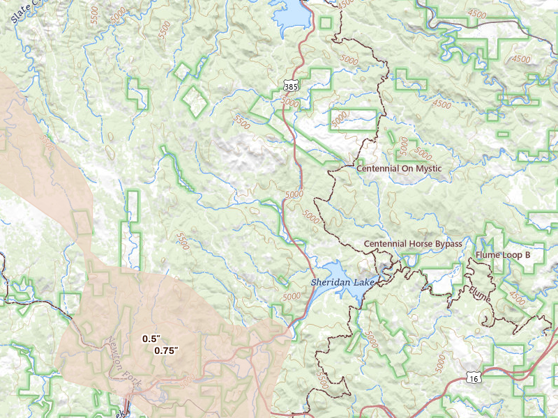 Radar-estimated hail-size map of the storm over Rapid City, SD on Aug 27, 2026