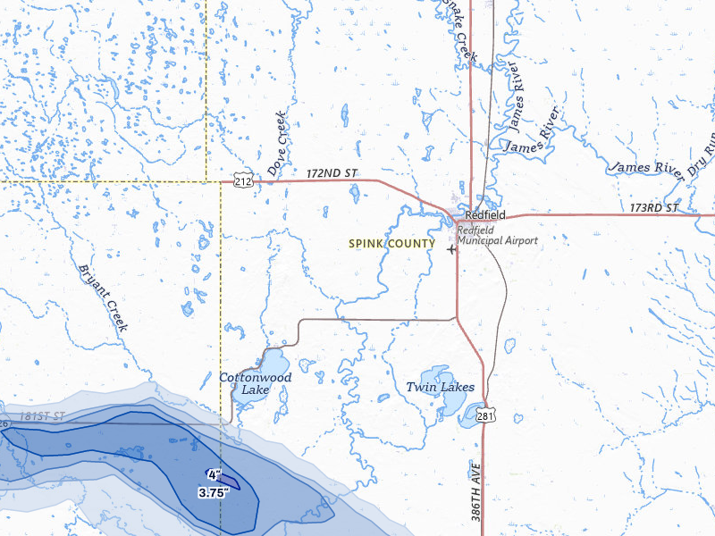 NEXRAD radar-signature map of the hail over Redfield, SD