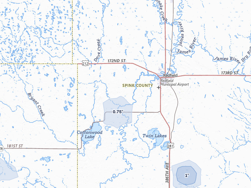 NEXRAD radar-signature map of the hail storm over Redfield, SD on Jun 27, 2026