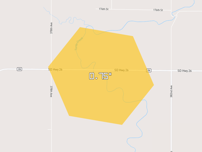 Hail map of Redfield, SD on Jun 28, 2026, hail up to 0.75"