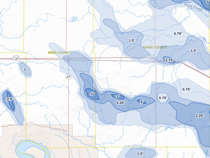 NEXRAD radar-signature map of the hail over Ree Heights, SD
