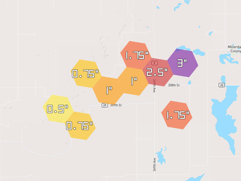 Hail map of Ree Heights, SD on Jun 4, 2026, hail up to 3"
