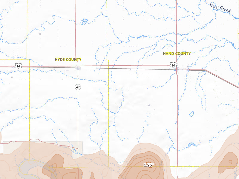 Radar-estimated hail-size map of the storm over Ree Heights, SD on Jul 2, 2026