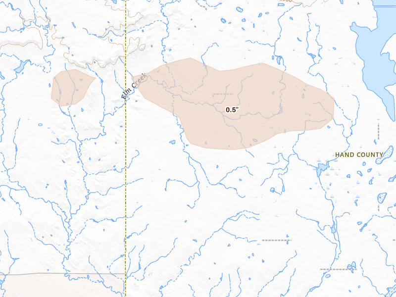 Radar-estimated hail-size map of the storm over Ree Heights, SD on Sep 1, 2026