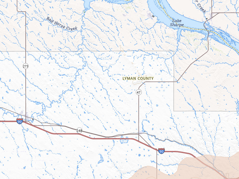 Radar-estimated hail-size map of the storm over Reliance, SD on Jun 4, 2026