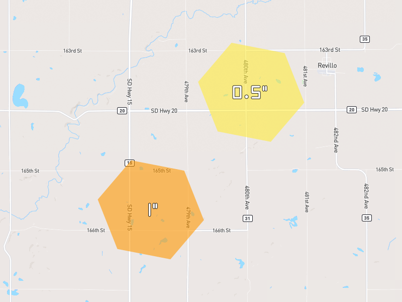 Hail map of Revillo, SD on Jun 4, 2026, hail up to 1"