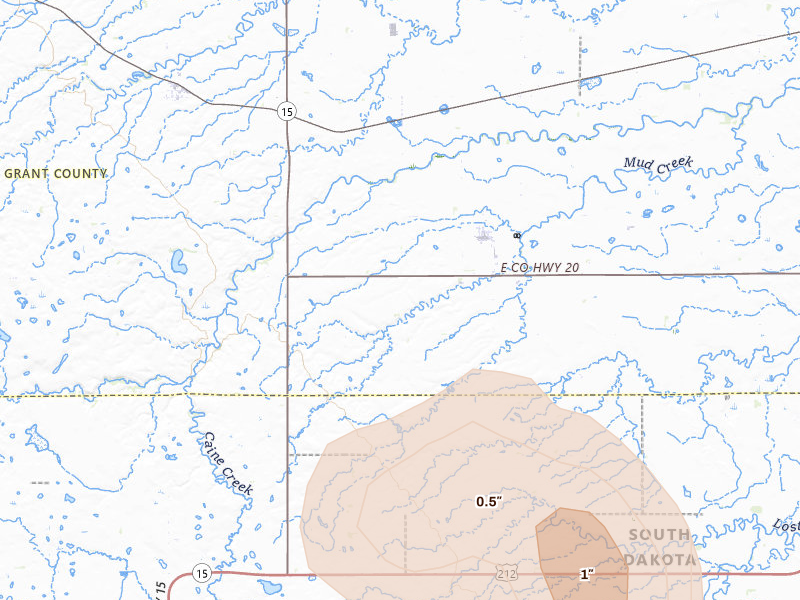 Radar-estimated hail-size map of the storm over Revillo, SD on Jul 10, 2026