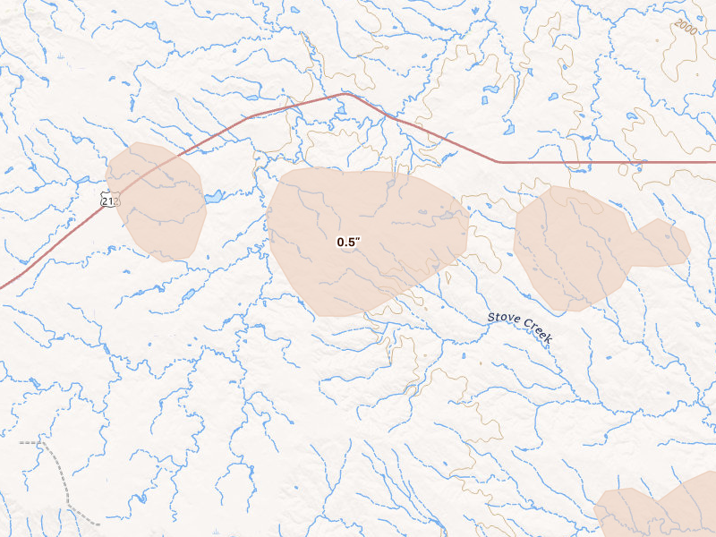 Radar-estimated hail-size map of the storm over Ridgeview, SD on Aug 9, 2026