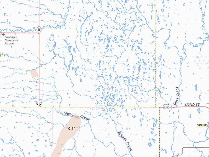 Radar-estimated hail-size map of the storm over Rockham, SD on Apr 22, 2026