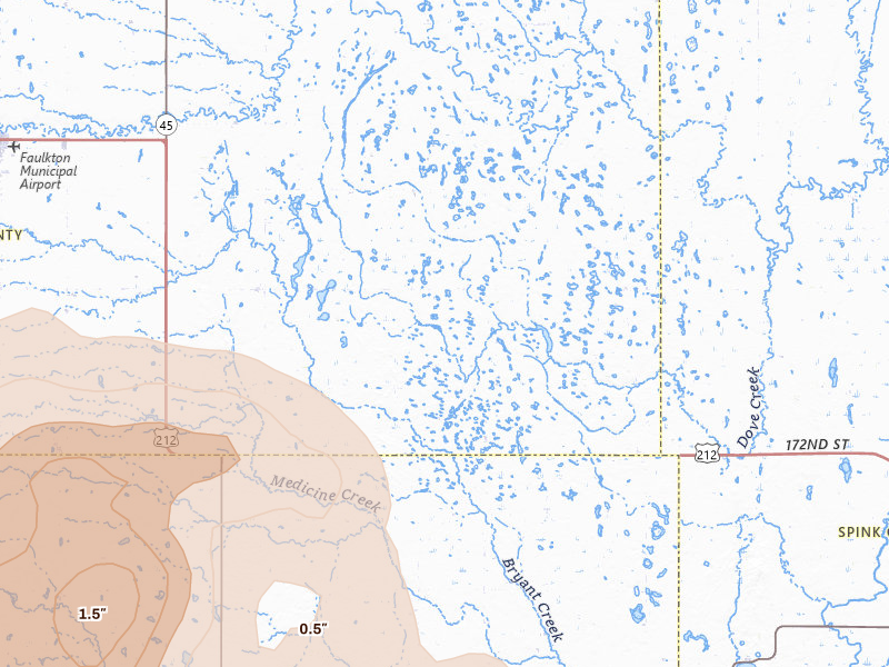 Radar-estimated hail-size map of the storm over Rockham, SD on Jun 28, 2026