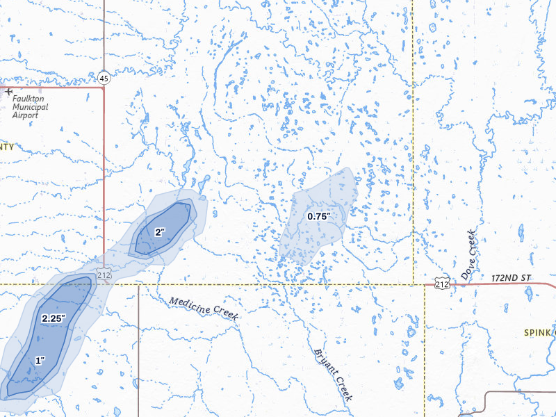 NEXRAD radar-signature map of the hail storm over Rockham, SD on Jun 28, 2026