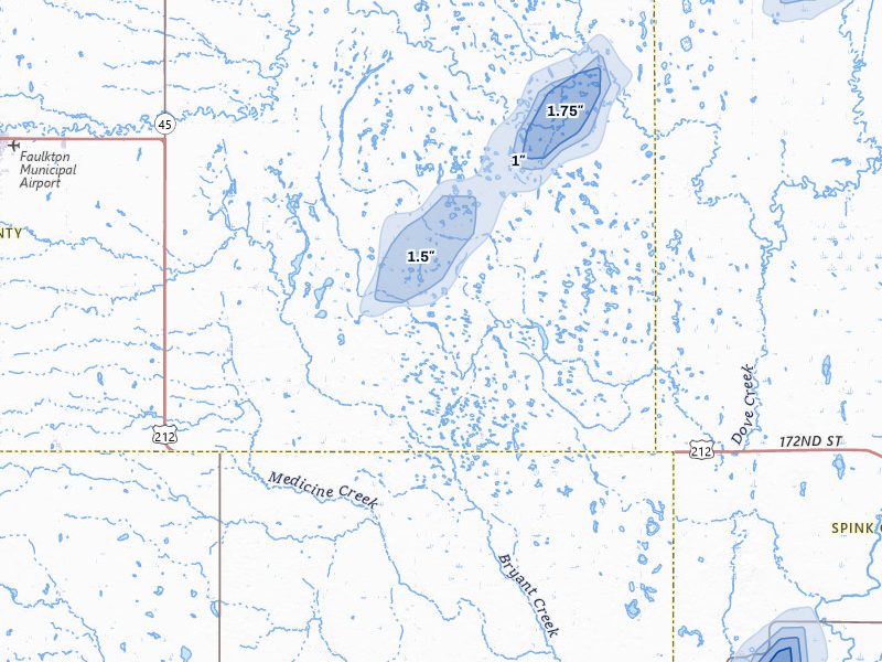 NEXRAD radar-signature map of the hail storm over Rockham, SD on Jun 29, 2026