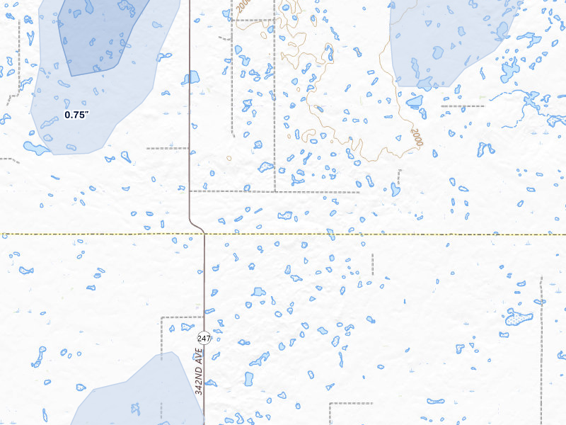 NEXRAD radar-signature map of the hail storm over Roscoe, SD on Jun 27, 2026