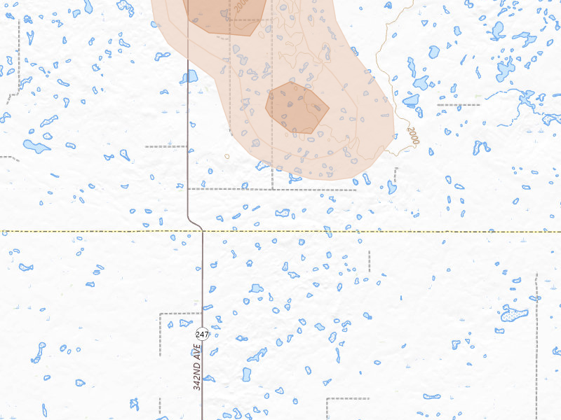 Radar-estimated hail-size map of the storm over Roscoe, SD on Jul 4, 2026