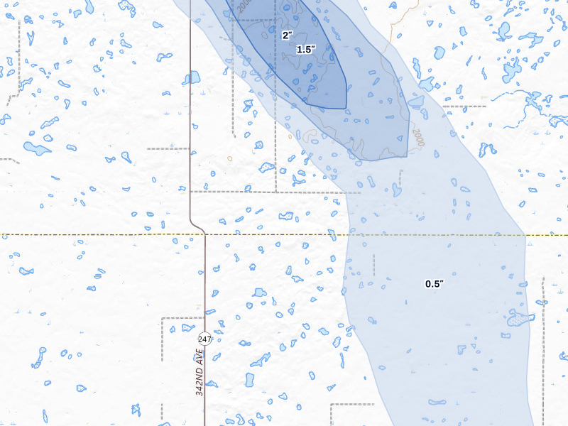 NEXRAD radar-signature map of the hail over Roscoe, SD