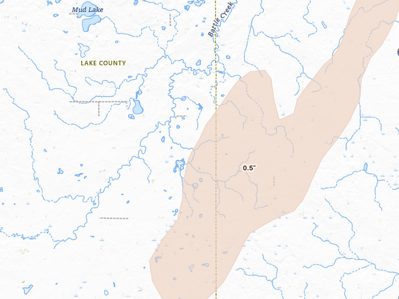 Radar-estimated hail-size map of the storm over Rutland, SD on Jun 9, 2026
