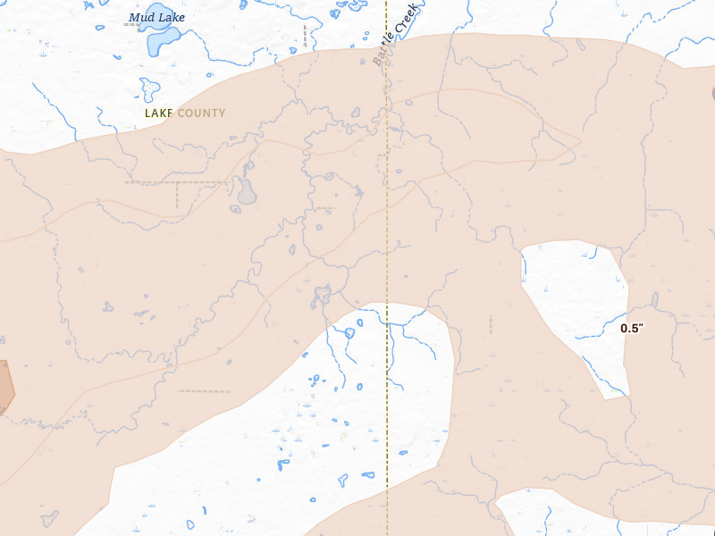 Radar-estimated hail-size map of the storm over Rutland, SD on Jul 2, 2026
