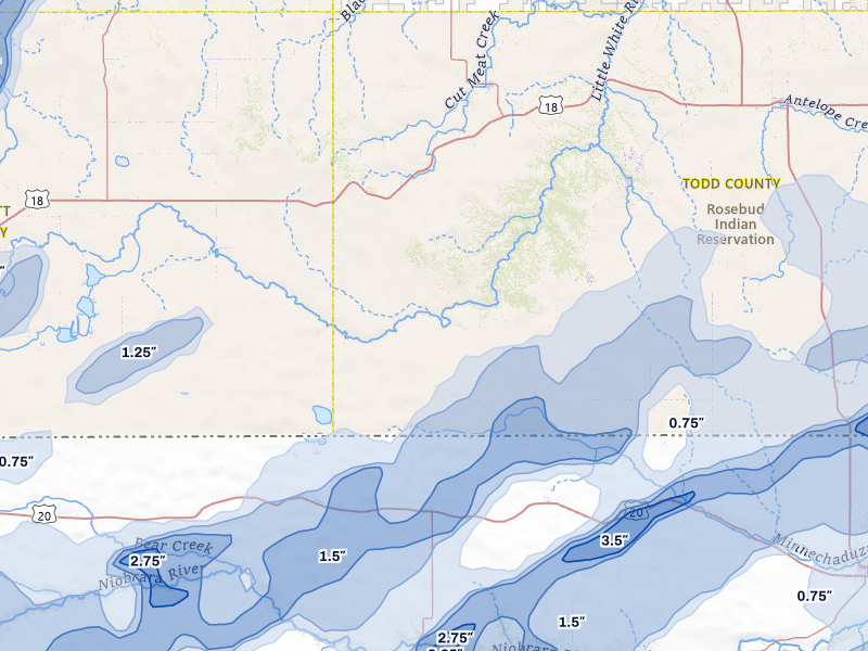NEXRAD radar-signature map of the hail storm over Saint Francis, SD on Jun 27, 2026