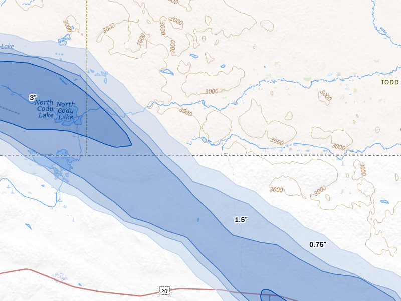 NEXRAD radar-signature map of the hail storm over Saint Francis, SD on Aug 11, 2026