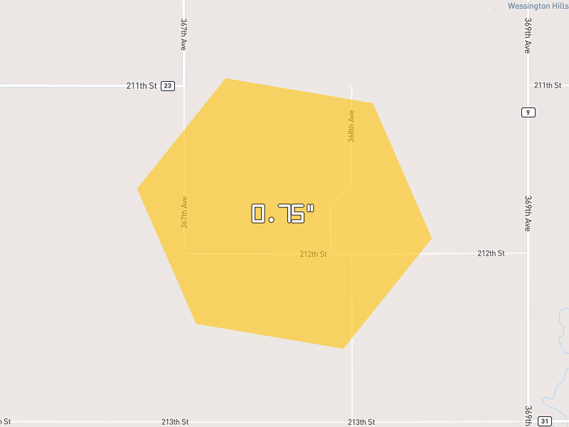 Hail map of Saint Lawrence, SD on Jun 3, 2026, hail up to 0.75"