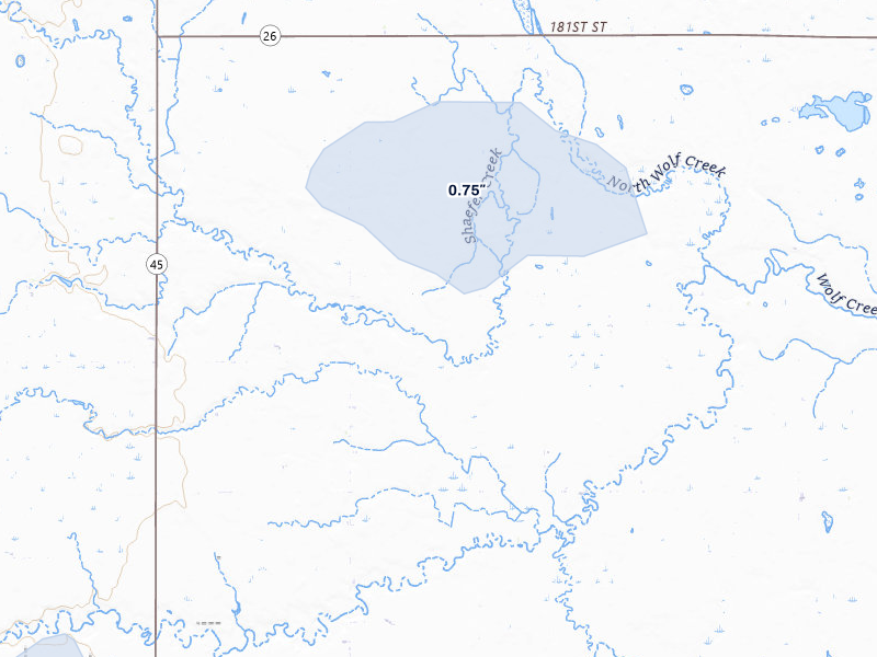NEXRAD radar-signature map of the hail storm over Saint Lawrence, SD on Jun 27, 2026