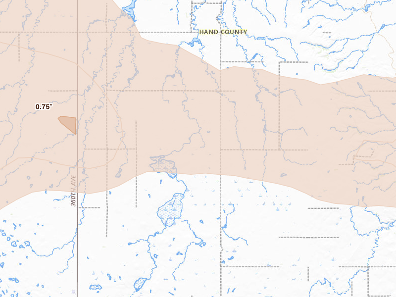 Radar-estimated hail-size map of the storm over Saint Lawrence, SD on Jul 25, 2026