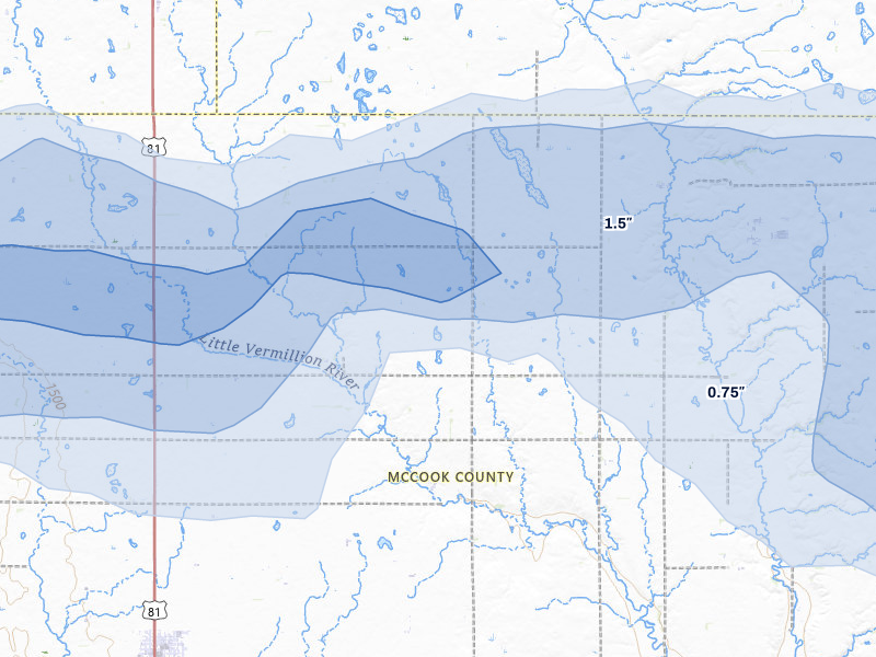 NEXRAD radar-signature map of the hail storm over Salem, SD on Aug 6, 2026