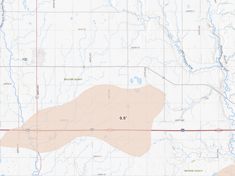 Radar-estimated hail-size map of the storm over Salem, SD