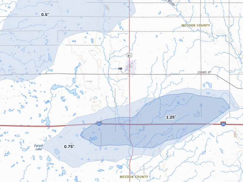 NEXRAD radar-signature map of the hail storm over Salem, SD on Sep 11, 2026