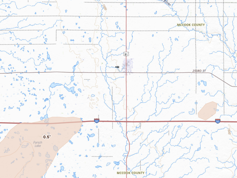 Radar-estimated hail-size map of the storm over Salem, SD