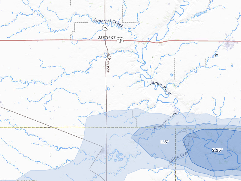 NEXRAD radar-signature map of the hail storm over Scotland, SD on Aug 10, 2026