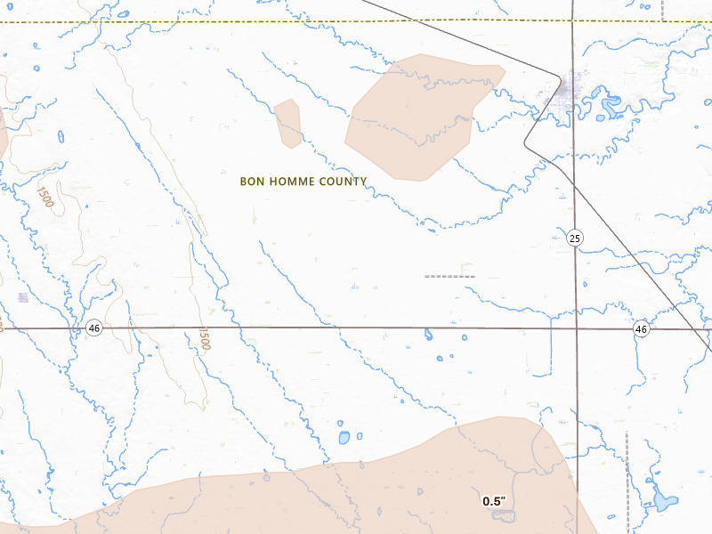Radar-estimated hail-size map of the storm over Scotland, SD