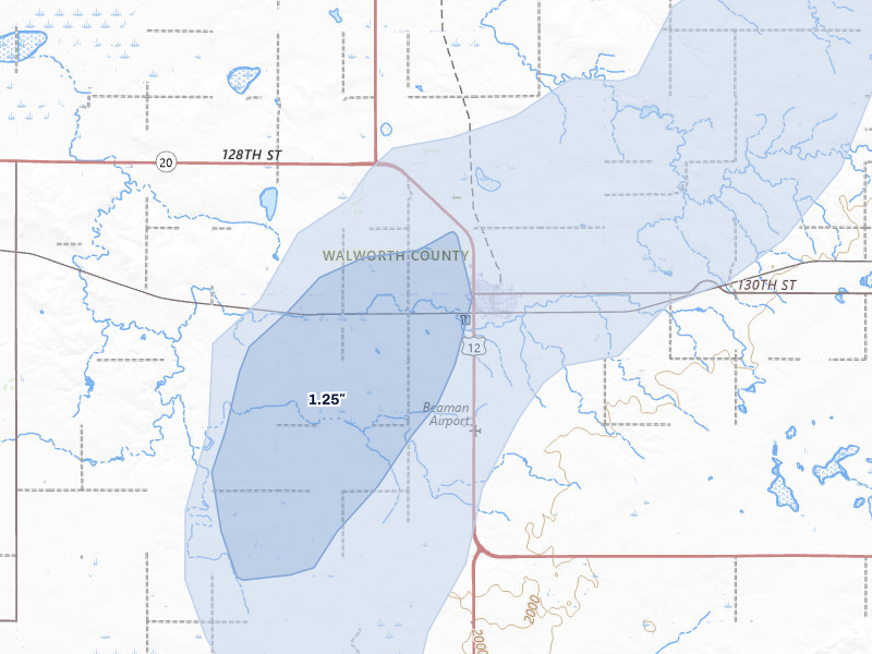 NEXRAD radar-signature map of the hail over Selby, SD