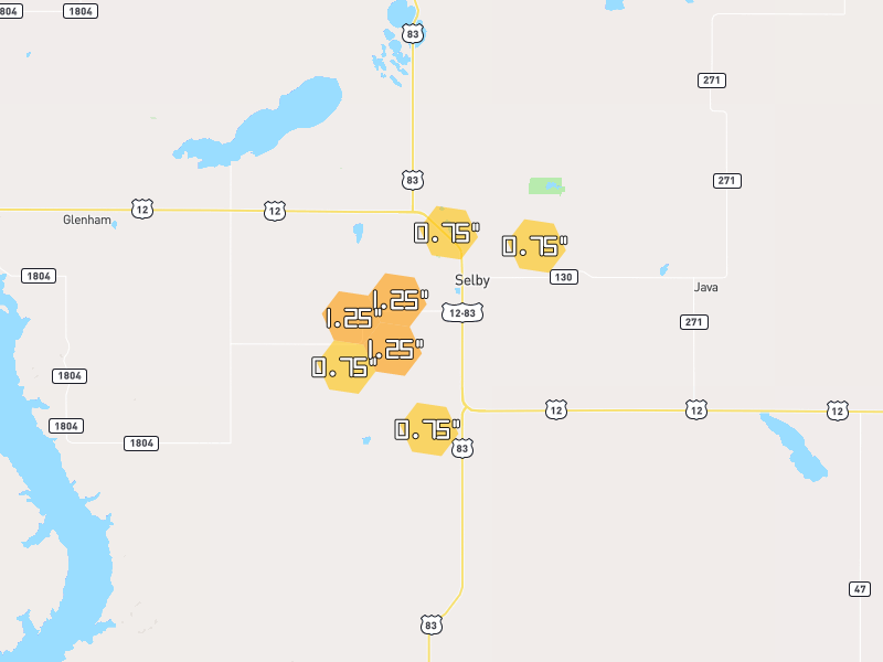 Hail map of Selby, SD on Jun 2, 2026, hail up to 1.25"