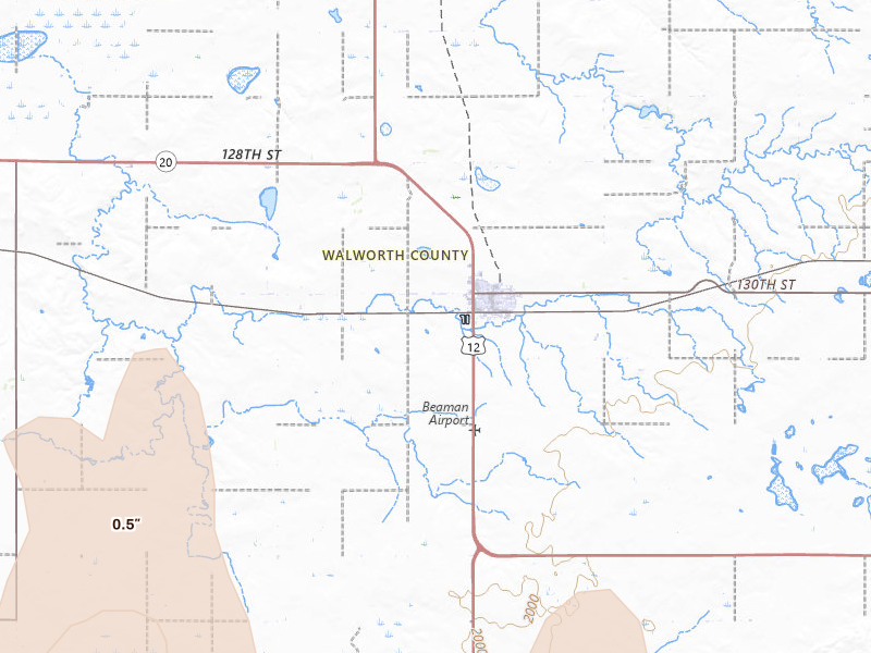 Radar-estimated hail-size map of the storm over Selby, SD on Jun 7, 2026
