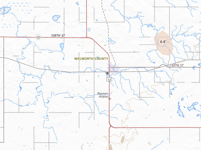 Radar-estimated hail-size map of the storm over Selby, SD on Jun 15, 2026
