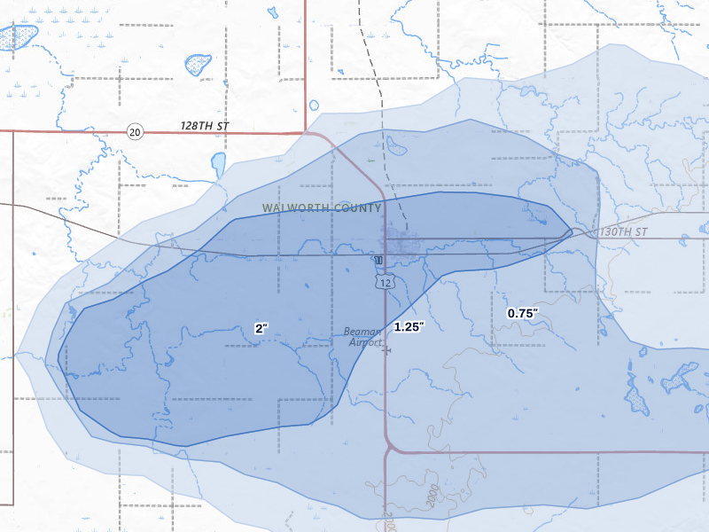 NEXRAD radar-signature map of the hail storm over Selby, SD on Jul 25, 2026