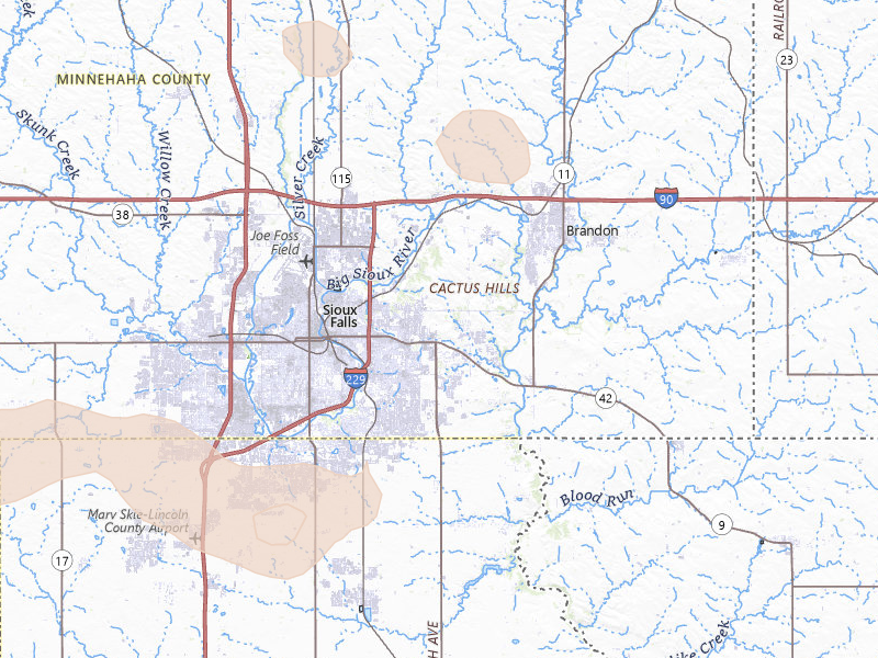Radar-estimated hail-size map of the storm over Sioux Falls, SD on Jul 25, 2026