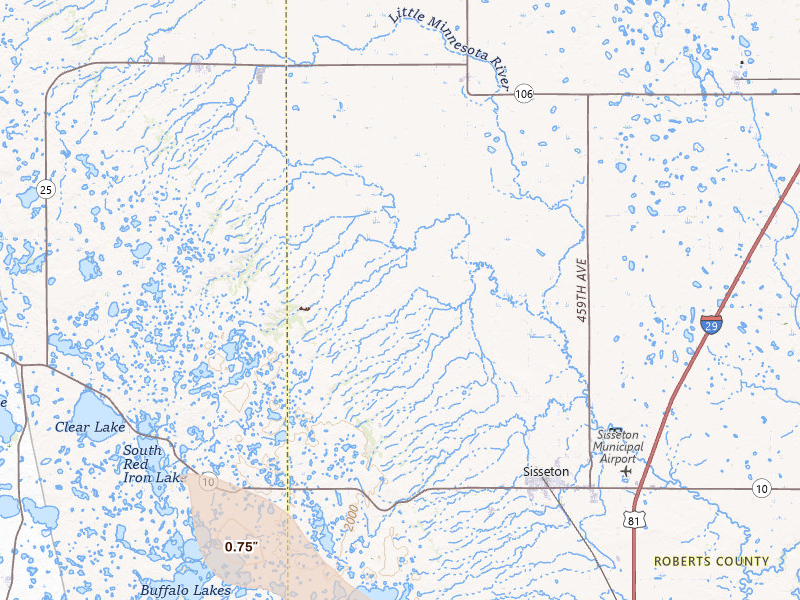 Radar-estimated hail-size map of the storm over Sisseton, SD on Jun 15, 2026
