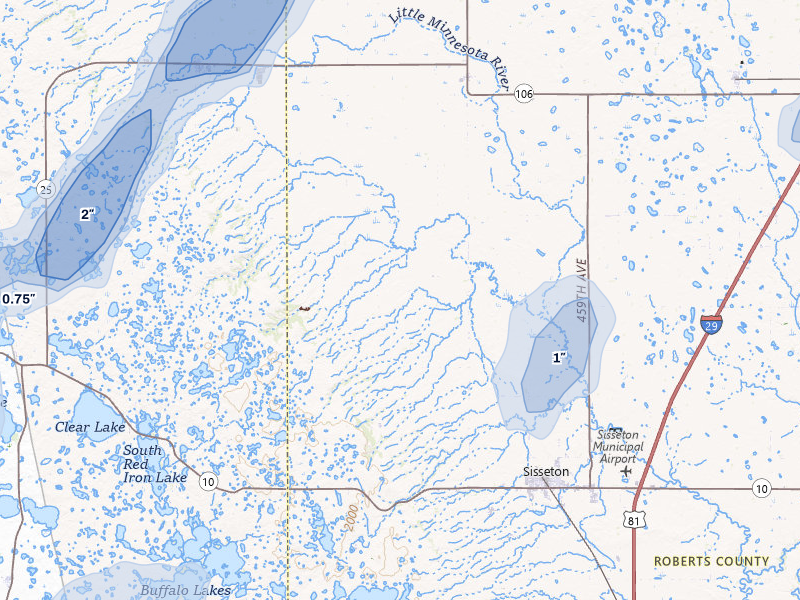 NEXRAD radar-signature map of the hail storm over Sisseton, SD on Jun 29, 2026