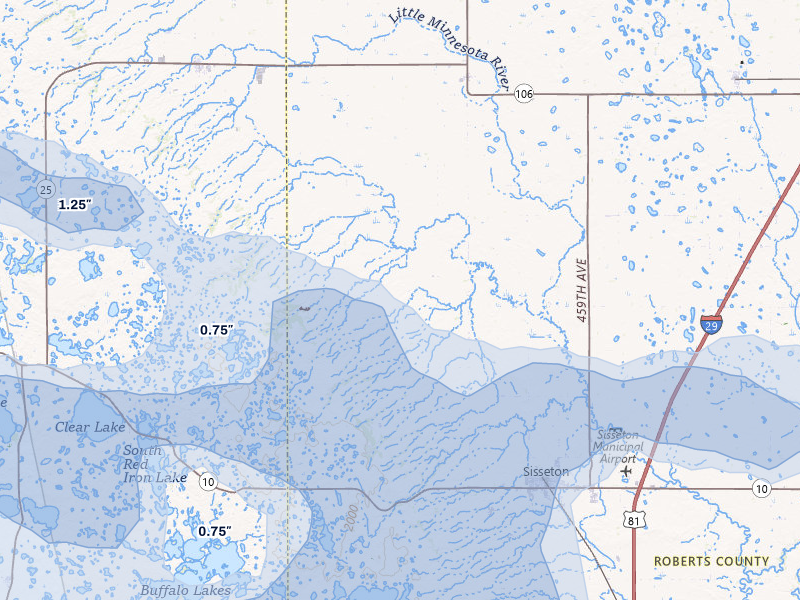 NEXRAD radar-signature map of the hail storm over Sisseton, SD on Jul 7, 2026