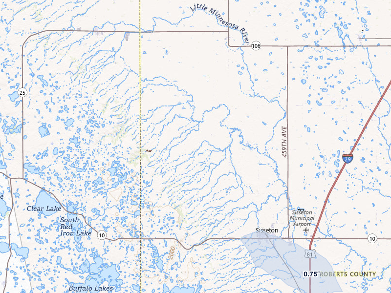 NEXRAD radar-signature map of the hail storm over Sisseton, SD on Jul 10, 2026
