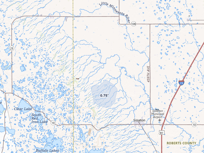 NEXRAD radar-signature map of the hail storm over Sisseton, SD on Jul 28, 2026