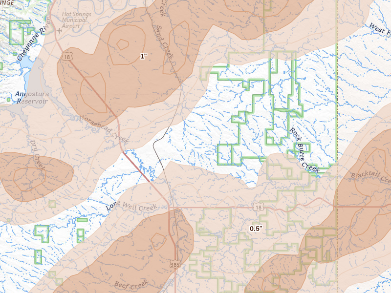 Radar-estimated hail-size map of the storm over Smithwick, SD on Jun 27, 2026