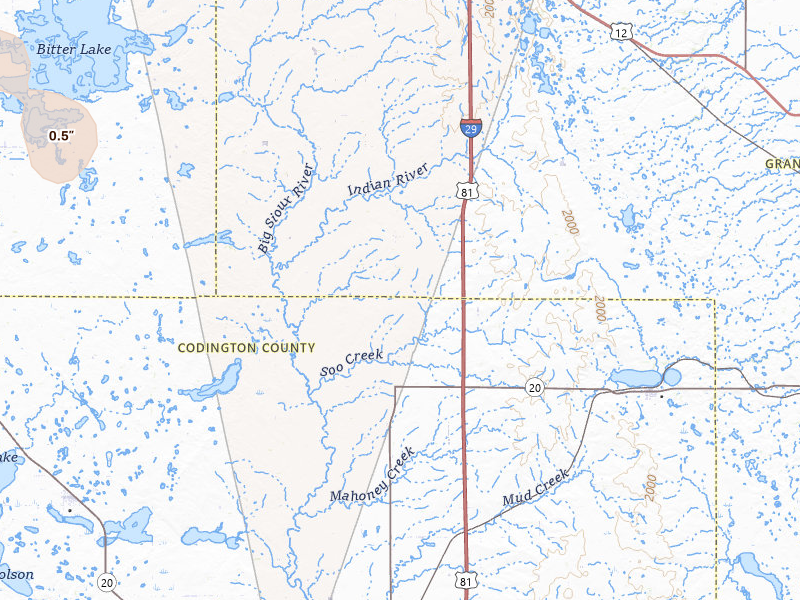 Radar-estimated hail-size map of the storm over South Shore, SD on May 26, 2026