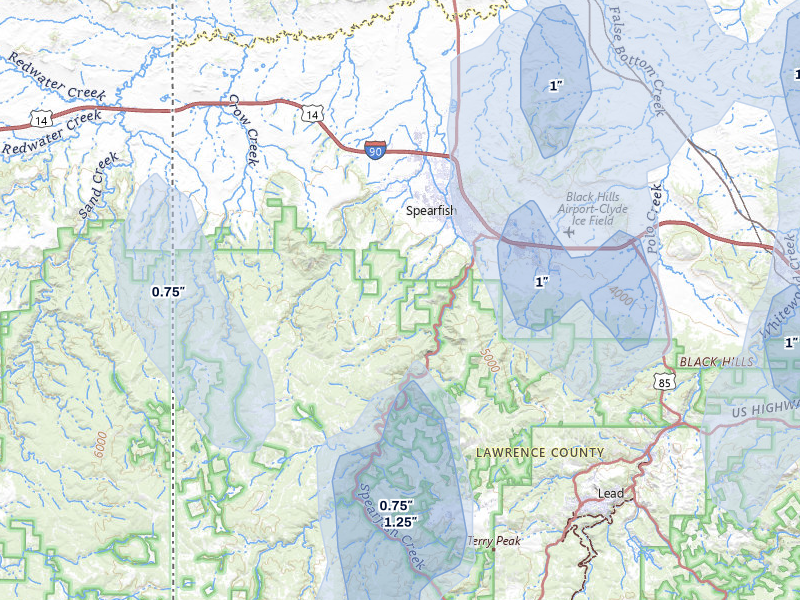 NEXRAD radar-signature map of the hail storm over Spearfish, SD on May 30, 2026